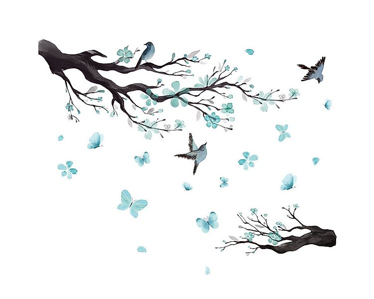 Coonoor Wandtattoo Hängende Rebe Blumen Wandaufkleber Blüten Blätter Vögel günstig online kaufen