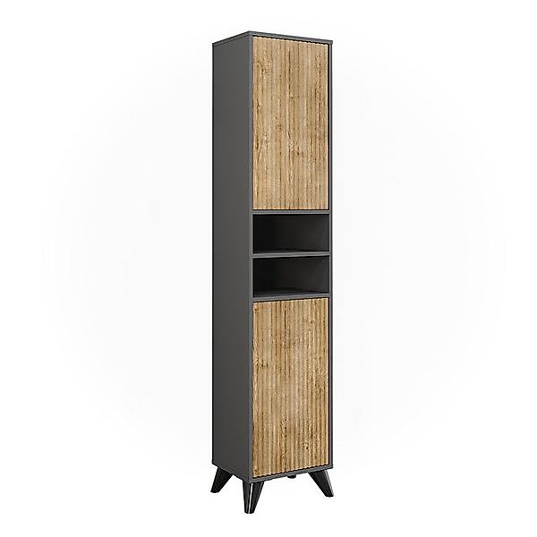 Vicco Badschrank Leano Anthrazit/Bergeiche 38 x 180 cm mit 2 Türen günstig online kaufen