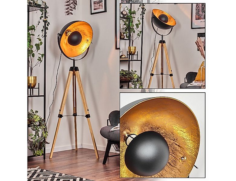 hofstein Stehlampe Stehlampe aus Holz/Metall in Naturfarben/Schwarz/Goldfar günstig online kaufen