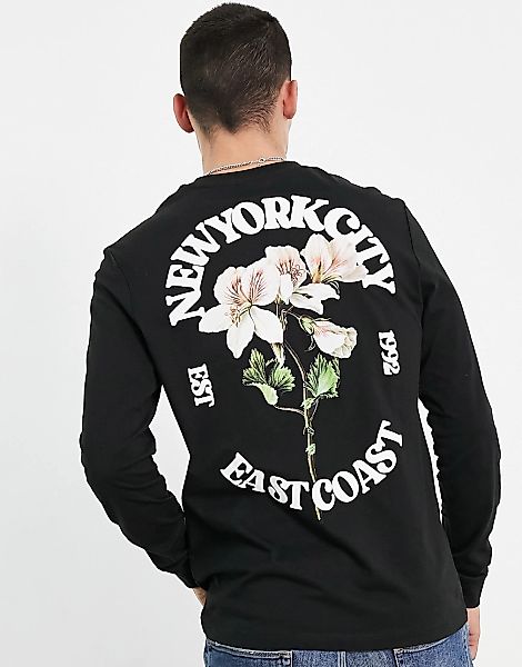 ASOS DESIGN – Langärmliges Shirt in Schwarz mit Blumen-Grafikprint auf Vord günstig online kaufen