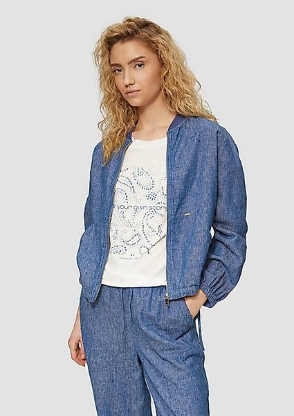 s.Oliver Funktionsjacke Lässiges Leinenmix-Blouson in Denim-Optik Rippbündc günstig online kaufen