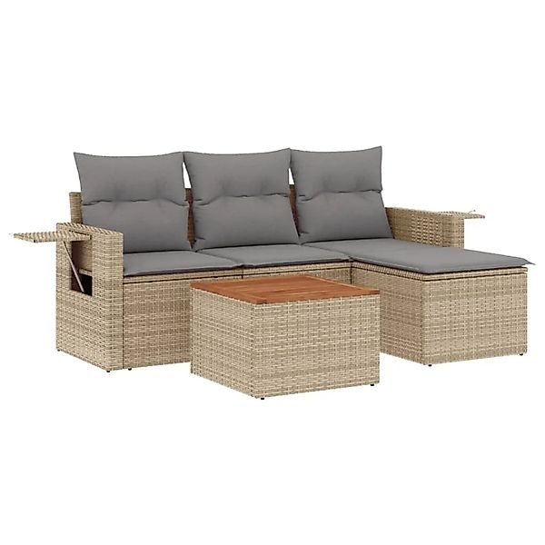 vidaXL 5-Tlg Garten-Sofagarnitur mit Kissen Beige Poly Rattan 3224533 günstig online kaufen
