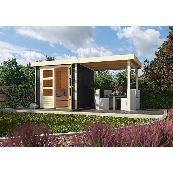 Karibu Express Gartenhaus Speedy A Set Terragrau 433 cm x 217 cm mit Anbaud günstig online kaufen