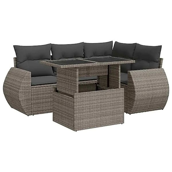 vidaXL 5-Tlg Garten-Sofagarnitur mit Kissen Grau Poly Rattan 3326631 günstig online kaufen