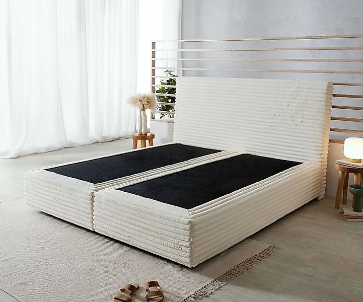 DELIFE Bettgestell Dream-Well, Plüsch-Cord Beige 180x200 günstig online kaufen