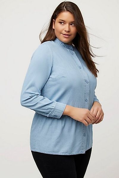 Ulla Popken Tunika Jeansbluse Volantsaum A-Linie Stehkragen Langarm günstig online kaufen