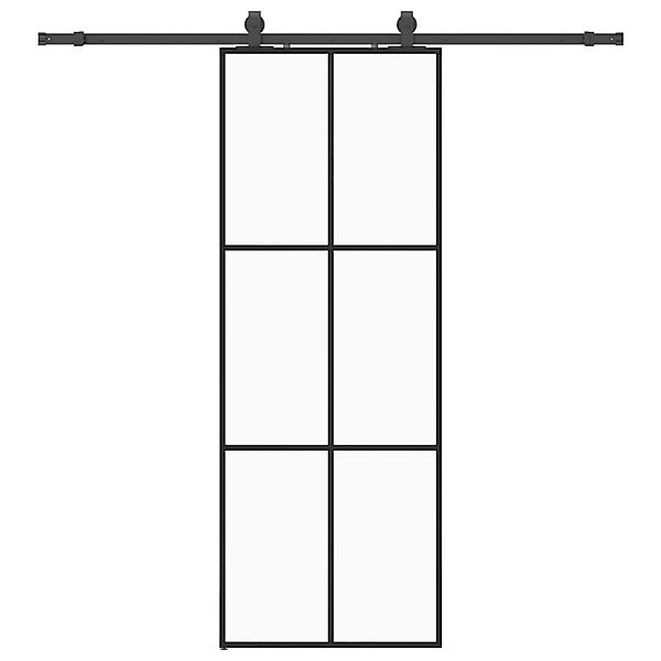 vidaXL Schiebetür mit Beschlag Schwarz 76x205 cm ESG-Glas 3375844 günstig online kaufen