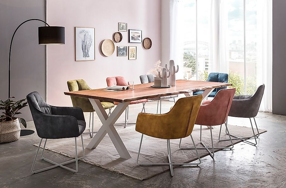 Home affaire Esstisch "Manhattan", mit Massivholzplatte Akazie lackiert, Ba günstig online kaufen