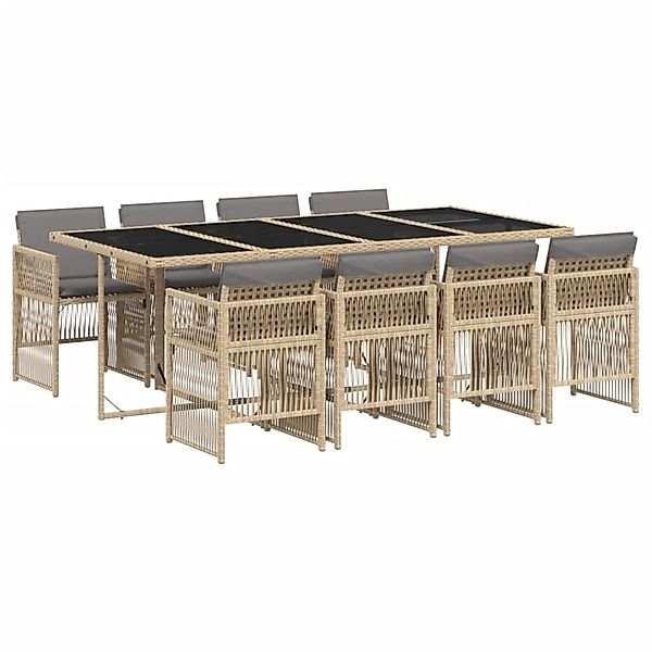 vidaXL 9-Tlg Garten-Essgruppe mit Kissen Beigemischung Poly Rattan 3210924 günstig online kaufen