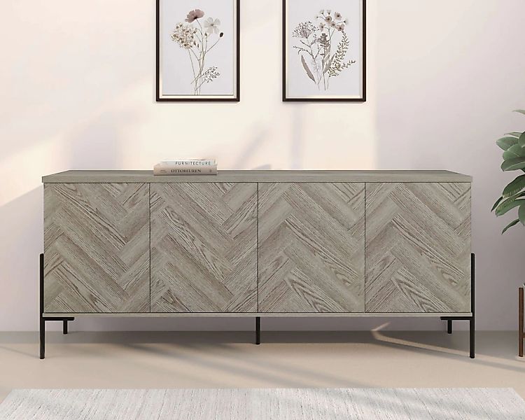 Leonique Sideboard "Eadwine" Kommode, Push-to-open, Türen mit Fischgräten M günstig online kaufen