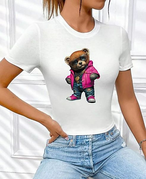 RMK Print-Shirt Damen Shirt kurzarm Rundhalsshirt coolen "Lederjacke Teddy günstig online kaufen