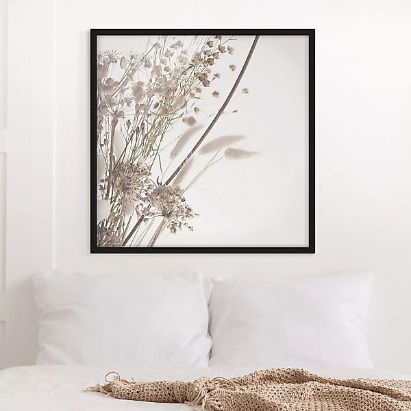 Bild mit Rahmen Bouquet aus Ziergras und Blüten günstig online kaufen