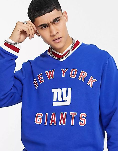 ASOS DESIGN – Sweatshirt mit V-Ausschnitt und NY-Giants-Print in Blau günstig online kaufen