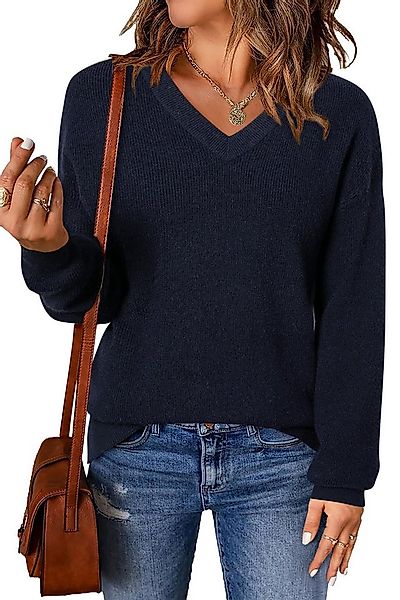 Arach&Cloz V-Ausschnitt-Pullover Damen-Pullover aus Wollmischung, Langärmli günstig online kaufen