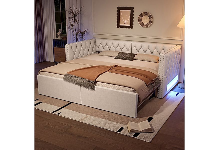 Flieks Daybett, Polsterbett Schlafsofa 90/180x200cm mit Ausziehbett & LED-L günstig online kaufen