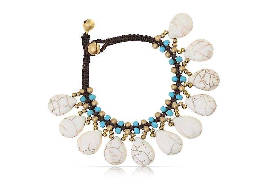 Made by Nami Armband Boho Damen mit Türkisen Perlen und weißen Steinen Hipp günstig online kaufen