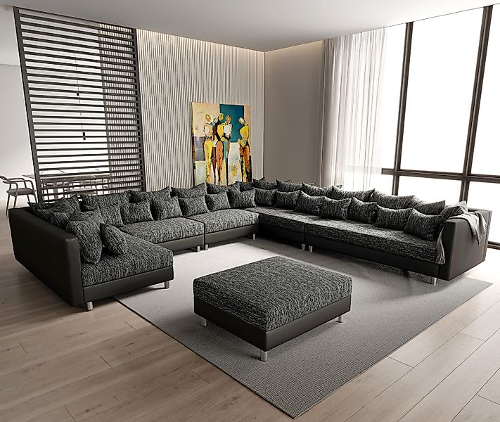 Wohnlandschaft Clovis XXL Schwarz Modular Hocker Ottomane Rechts günstig online kaufen