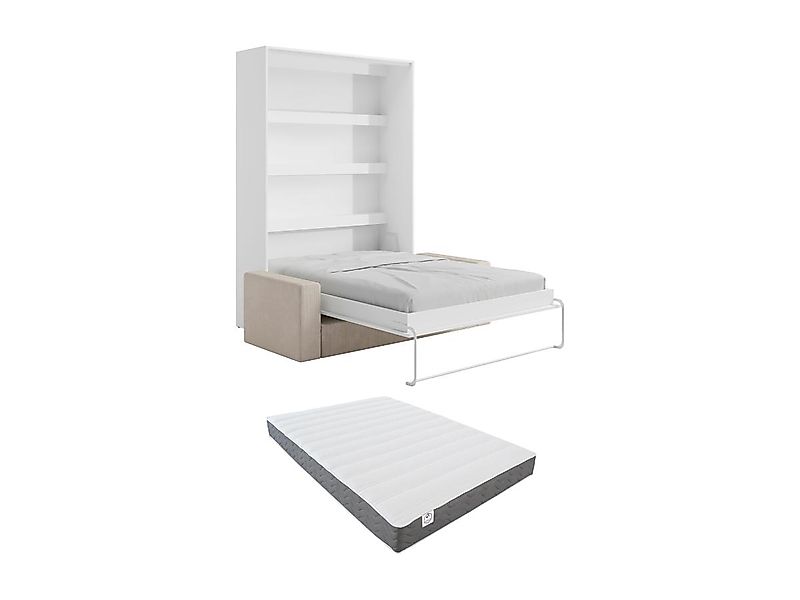 Schrankbett + Sofa + Matratze - 140 x 200 cm - Manuelle vertikale Öffnung - günstig online kaufen