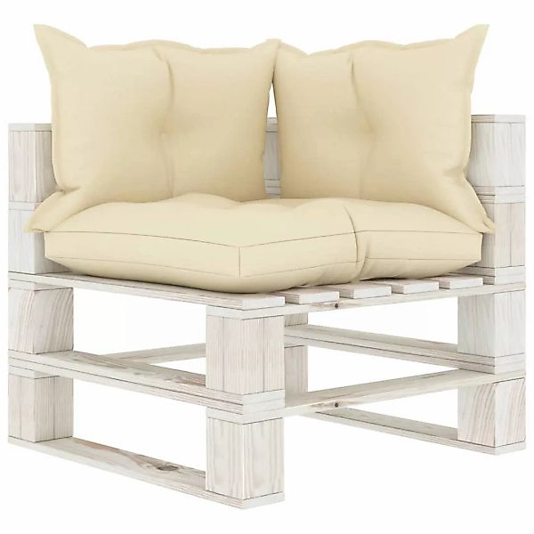 Garten-paletten-ecksofa Mit Creme-kissen Holz günstig online kaufen