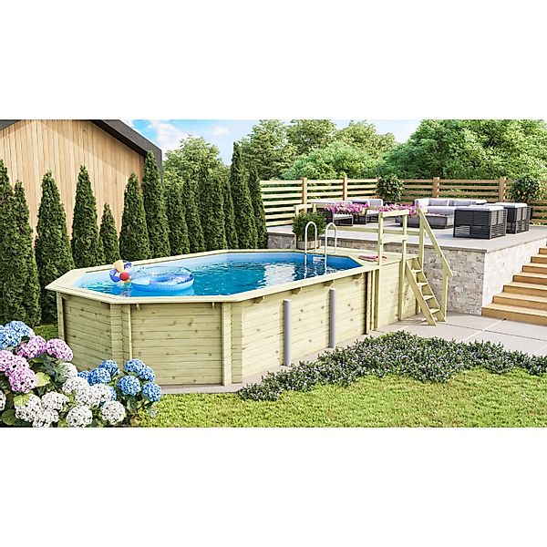 Karibu Achteckpool "PALMA Set C BxLxH: 358x569x124 cm, mit Sonnendeck und E günstig online kaufen