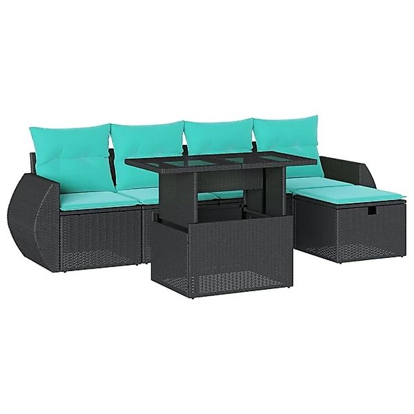 vidaXL 6-Tlg Gartensofa-Set mit Kissen Schwarz Polyrattan 3275127 günstig online kaufen