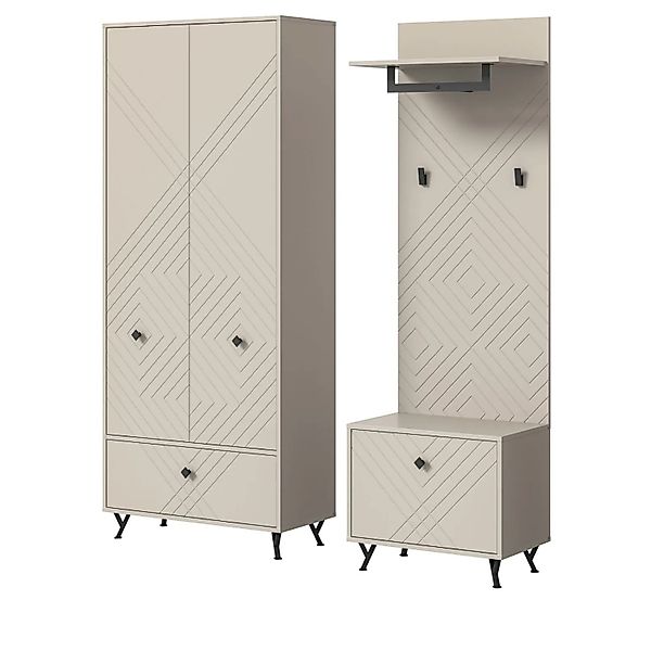 Inn.Furn Garderoben-Set 3-teilig Sand 195 cm mit Gefräster Struktur Apunti günstig online kaufen