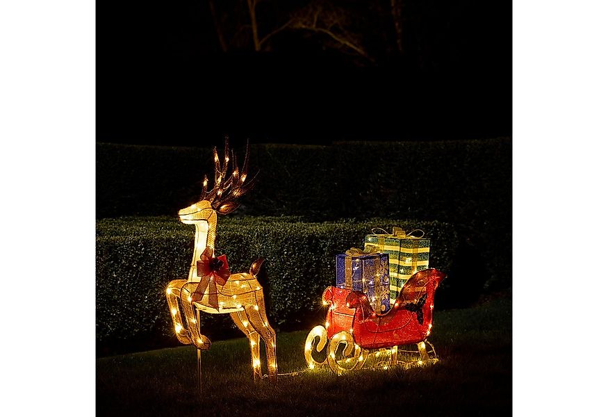 Lights4fun LED-Dekofigur Farbiges LED-Rentier mit Schlitten voller Geschenk günstig online kaufen