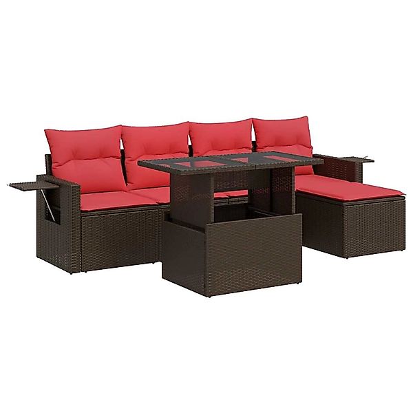 vidaXL 6-Tlg Garten-Sofagarnitur mit Kissen Braun Poly Rattan Akazie 332646 günstig online kaufen