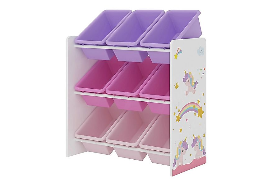 en.casa Kinderregal, »Muxía« mit 9 Ablagekisten Einhorn-Motiv 60x62x26,5 cm günstig online kaufen