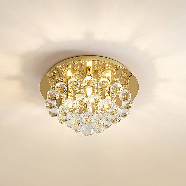 Lindby Deckenleuchte Gillion, 4-flg., gold, Kristall, Ø 35cm günstig online kaufen