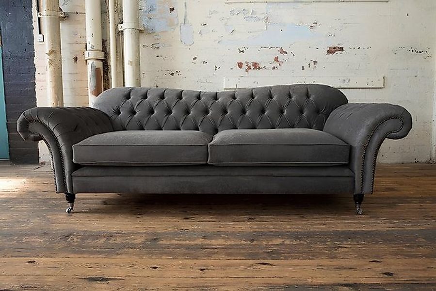 Xlmoebel Sofa Neu! 3-Sitzer Sofa in Chesterfield-Design mit Leder-Textil-Po günstig online kaufen