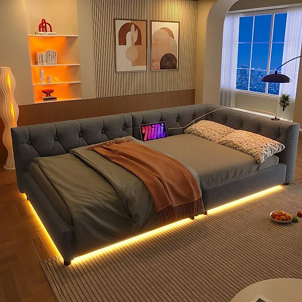 Flieks Polsterbett, LED Daybett Schlafsofa Einzelbett günstig online kaufen