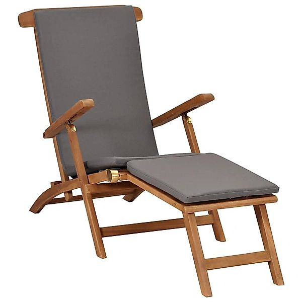 vidaXL Liegestuhl mit Auflage Dunkelgrau Massivholz Teak günstig online kaufen