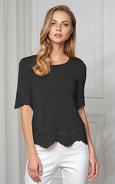 Passioni T-Shirt Kurzarm mit Broderie-Anglaise-Details günstig online kaufen