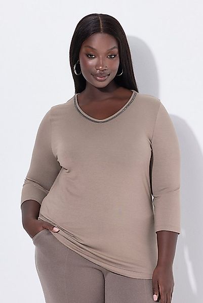 Ulla Popken T-Shirt Shirt Zierband Classic V-Ausschnitt 3/4-Arm günstig online kaufen