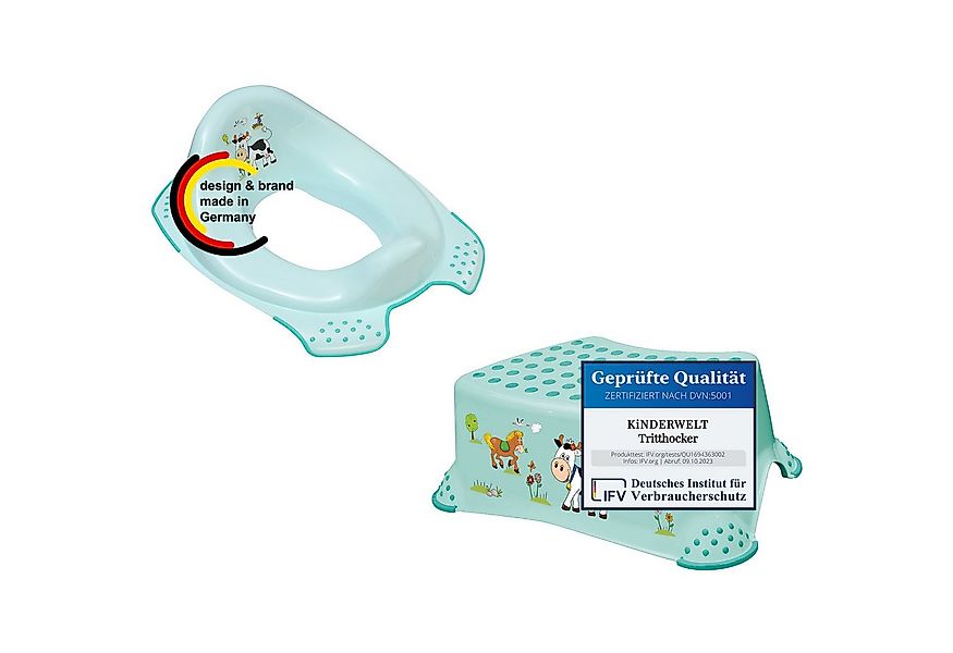 KiNDERWELT Tritthocker 2er-Set Funny Farm aquamarin WC Aufsatz + Hocker (2e günstig online kaufen