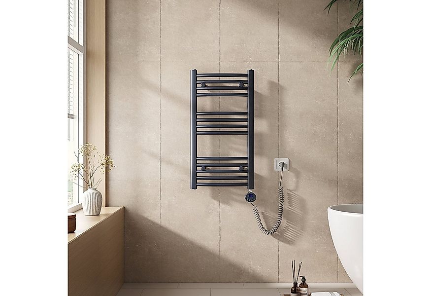 EMKE Elektrischer Badheizkörper Gebogen mit Thermostat Höhe: 75cm, 300W, Ha günstig online kaufen