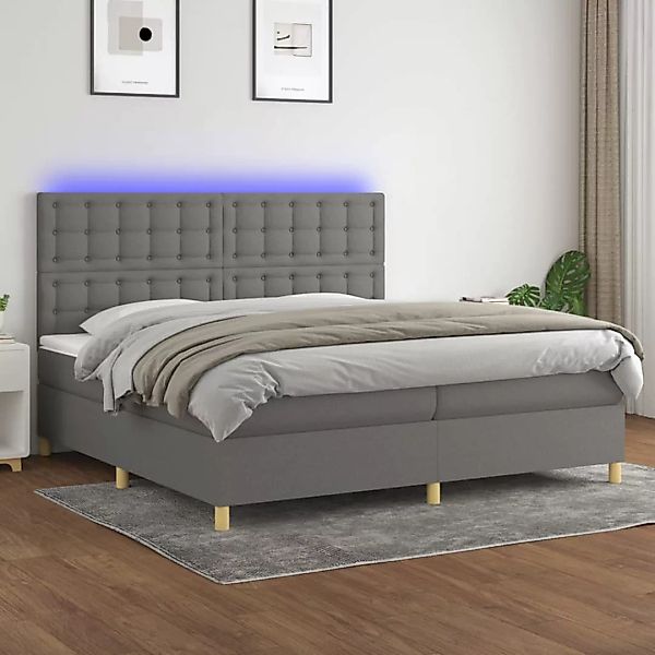 Vidaxl Boxspringbett Mit Matratze & Led Dunkelgrau 200x200 Cm Stoff günstig online kaufen