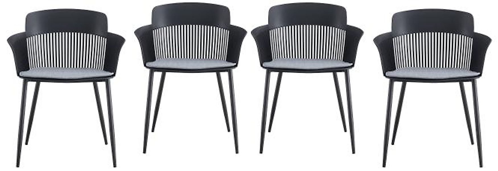 Garten-Stuhl mit Kissen 4er Set Schwarz günstig online kaufen