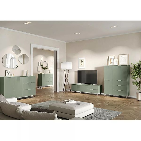 Wohnwand mit 2 Sideboards in grün inkl. 2 Fußvarianten, KARITSA-01 günstig online kaufen