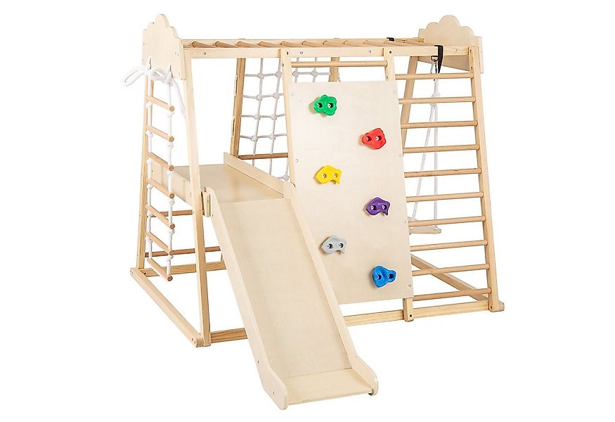 COSTWAY Klettergerüst, 8 in 1 hölzerne Kletterdreieck mit Rutsche & Schauke günstig online kaufen