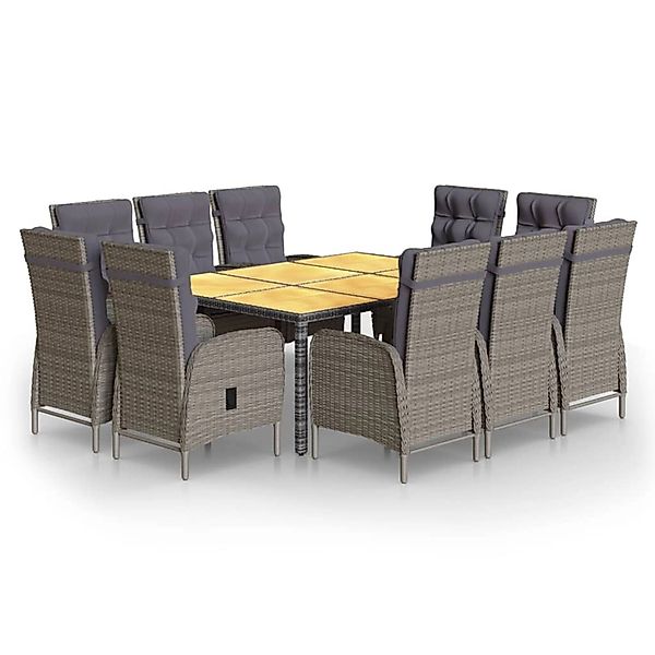 vidaXL 11-Tlg Garten-Essgruppe Poly Rattan Grau 3058555 günstig online kaufen