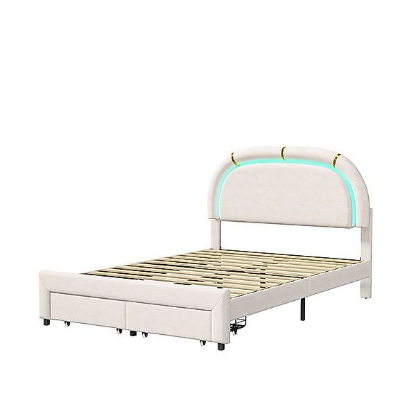 FUROKOY Polsterbett Einzelbett 140x200cm mit 2 Schubladen (Beigefarbener Fl günstig online kaufen