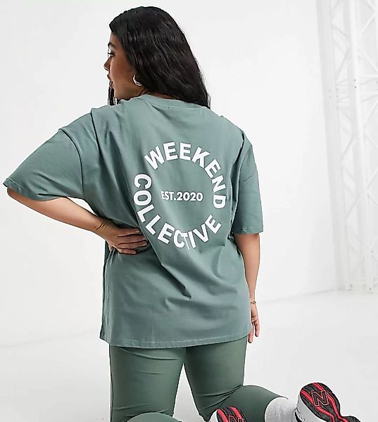 ASOS – Weekend Collective Curve – Oversize-T-Shirt mit Logo in Khaki-Grün günstig online kaufen