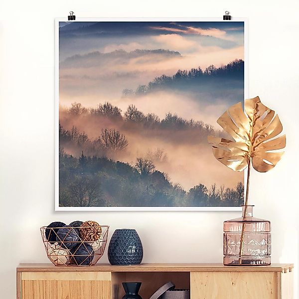 Poster - Quadrat Nebel bei Sonnenuntergang günstig online kaufen