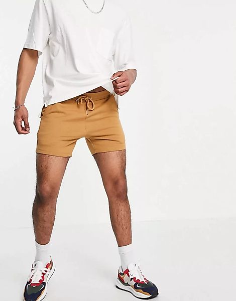 ASOS DESIGN – Enge Jersey-Shorts in Braun in kurzer Länge günstig online kaufen