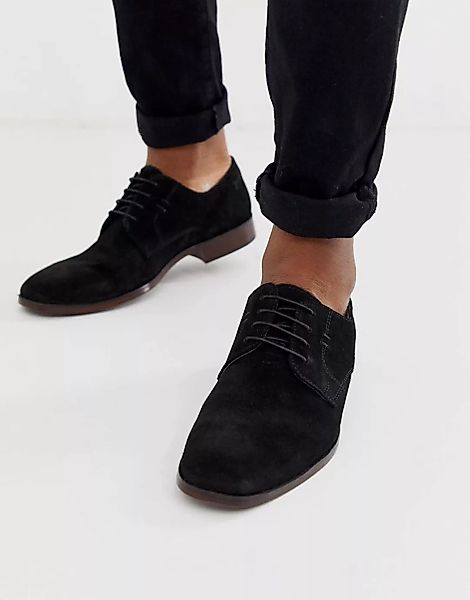 ASOS DESIGN – Derby-Schuhe aus schwarzem Wildleder mit Natursohle günstig online kaufen