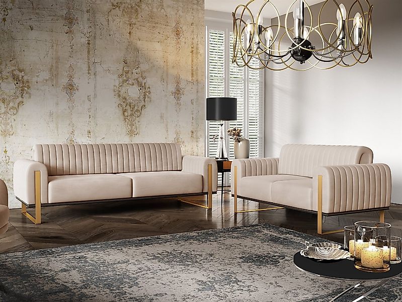 Fun Möbel Polstergarnitur Sofaset Designersofas VALERIE 3-2 in Stoff Elisa günstig online kaufen