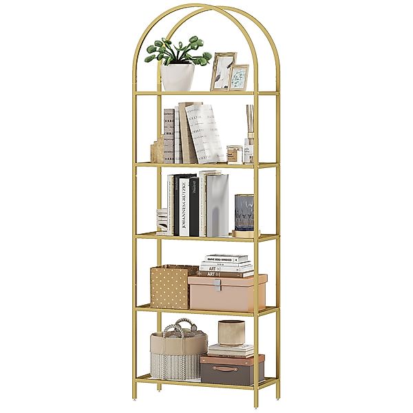 HOMCOM Bücherregal aus Gehärtetem Glas mit Bogenstruktur und 5 Regalen, Mod günstig online kaufen