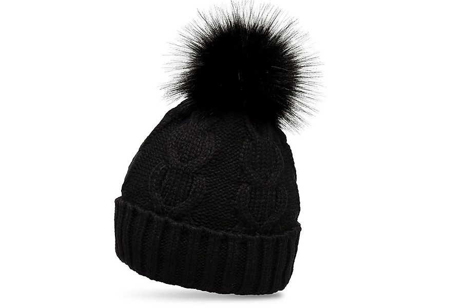 Caspar Bommelmütze MU163 Damen Strickmütze mit Kunstfell Bommel und klassis günstig online kaufen